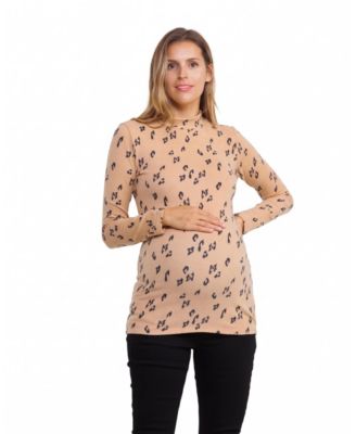 Women's Leopard Sweater Knit Mock Neck Top