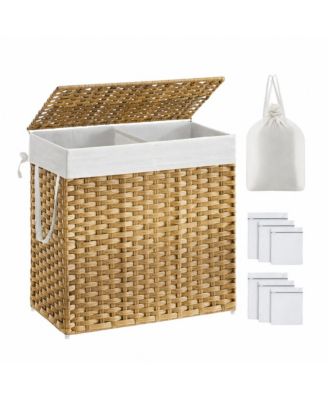 34.3 Gal Clothes Hamper with 2 Removable Liner Bags and Lid