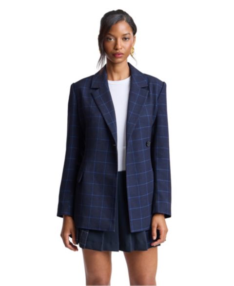 Женский пиджак Avec Les Filles Double-Breasted Plaid Hourglass Blazer, цвет: Тёмно-синий
