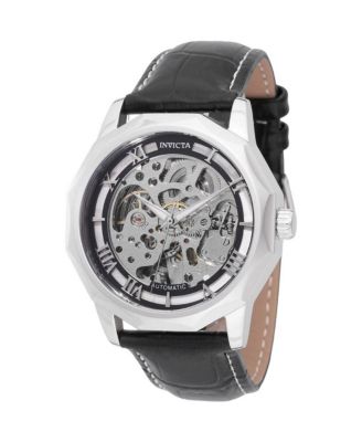 Men's Automatic Objet D'Art Skeleton Black Leather Watch, 42mm