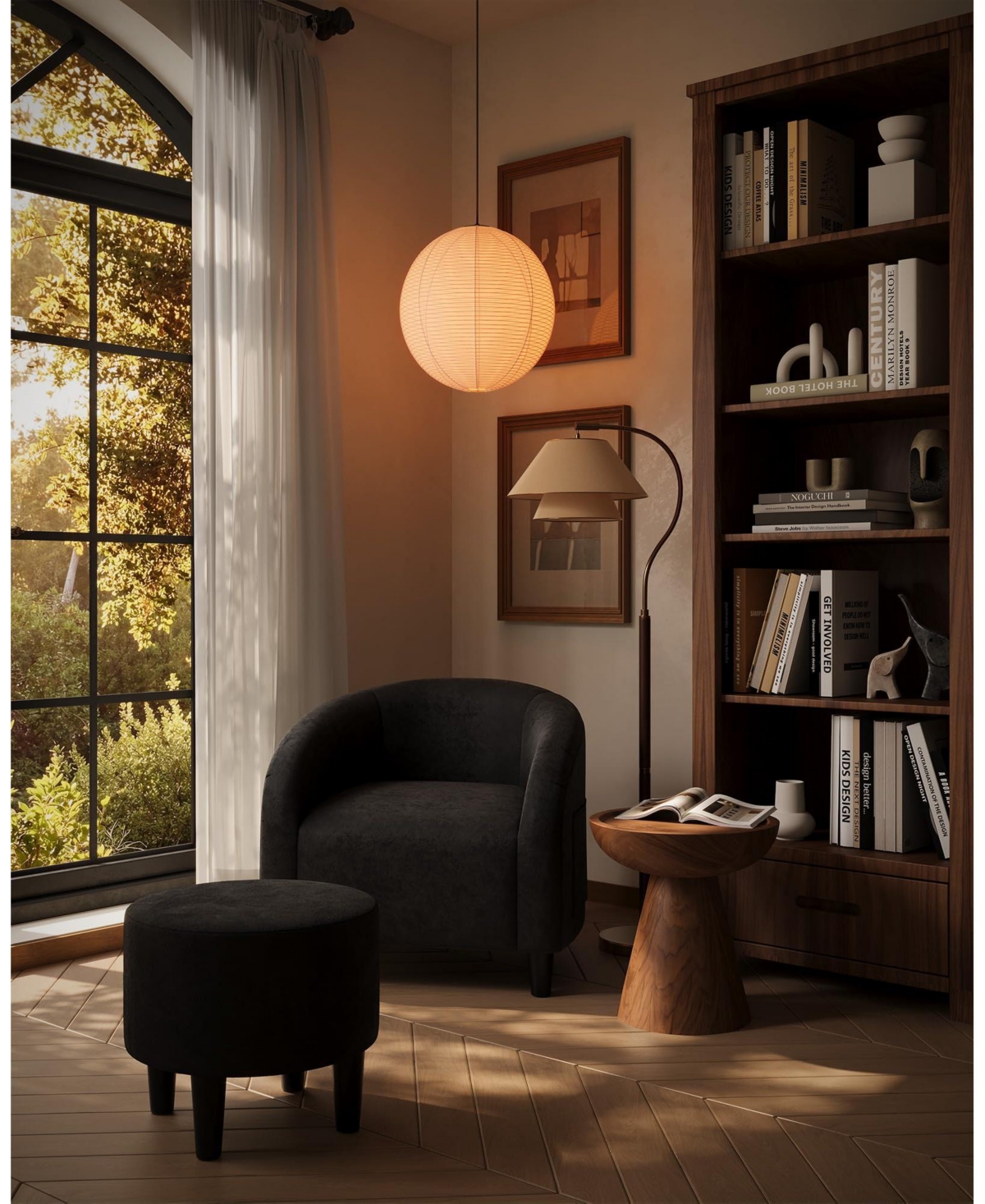 homfan Barrel Accent Chair with Ottoman, Club Armchair and Footrest