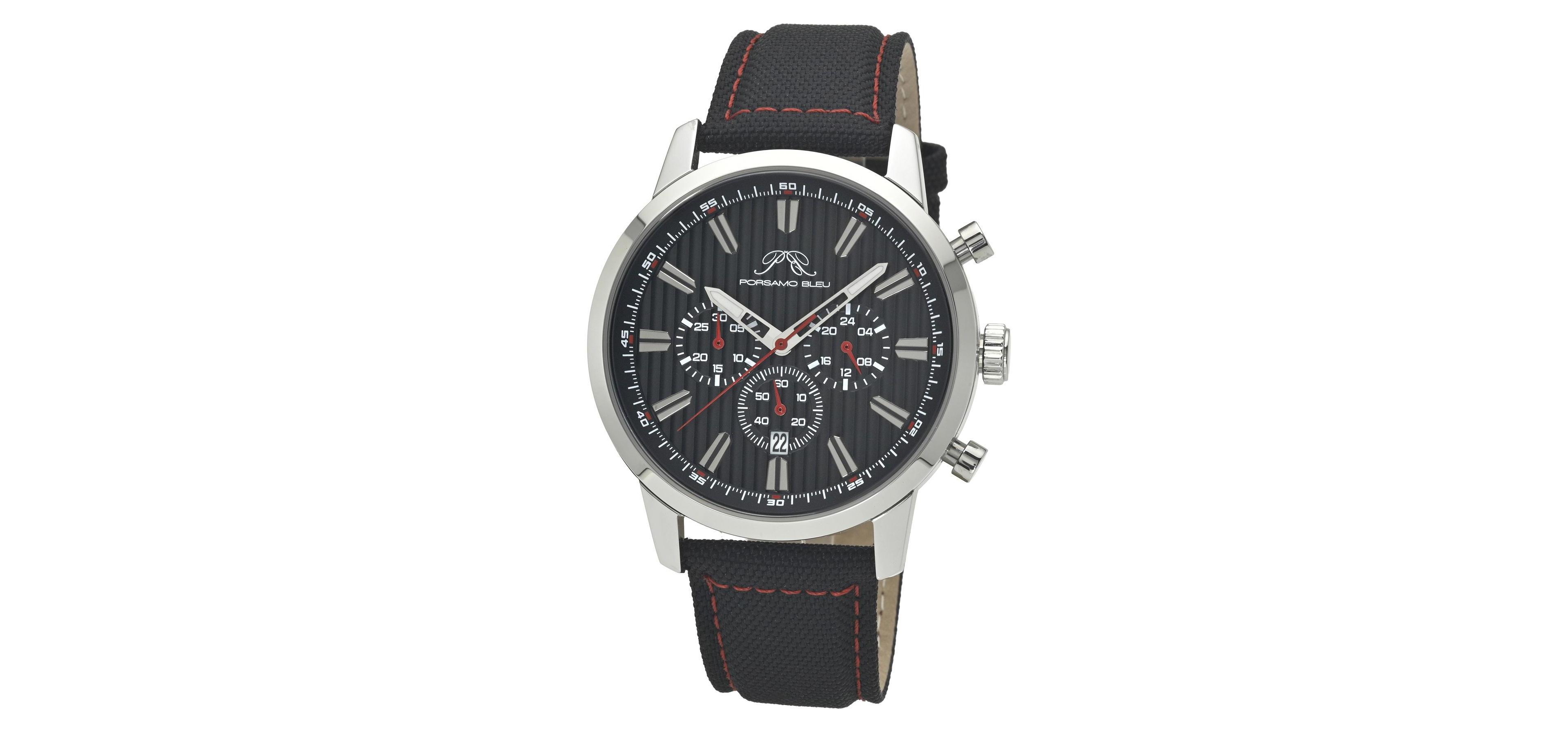 Porsamo Bleu Men's Ryder Chronograph Black Canvas Band Silver Tone Watch 44 mm