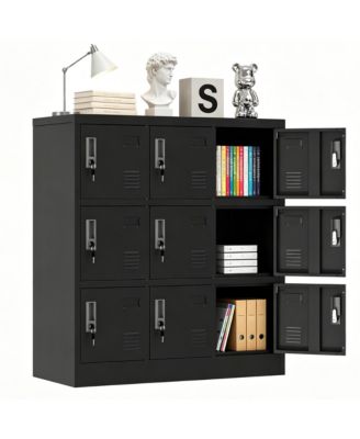 9-Door Employee Metal Lockers with Keys and Card Slot for Office, Gym, School, Home
