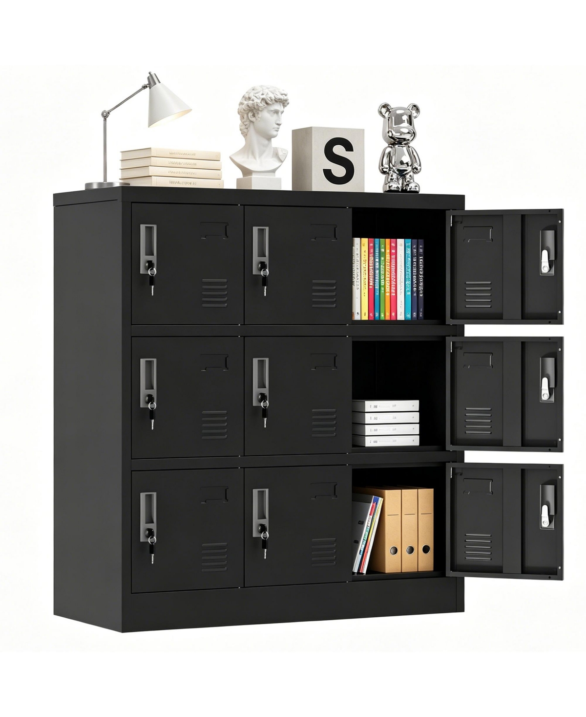 Viyet 9-Door Employee Metal Lockers with Keys and Card Slot for Office, Gym, School, Home