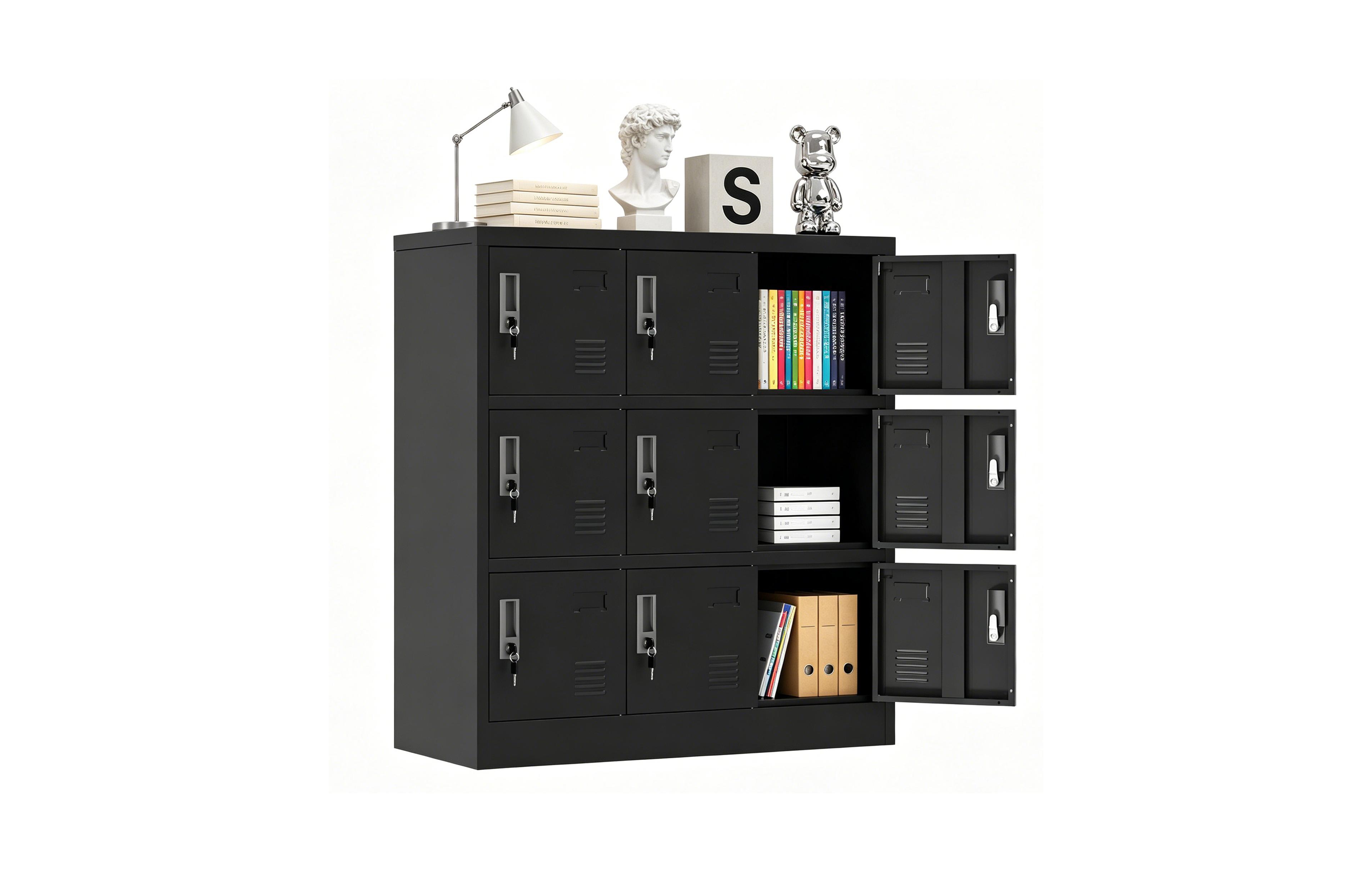 Viyet 9-Door Employee Metal Lockers with Keys and Card Slot for Office, Gym, School, Home