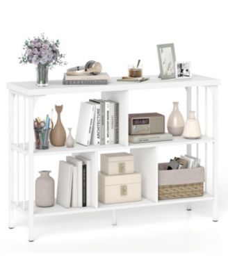 3-Tier Engineered Wood and Metal Horizontal Open Cubby Bookcase