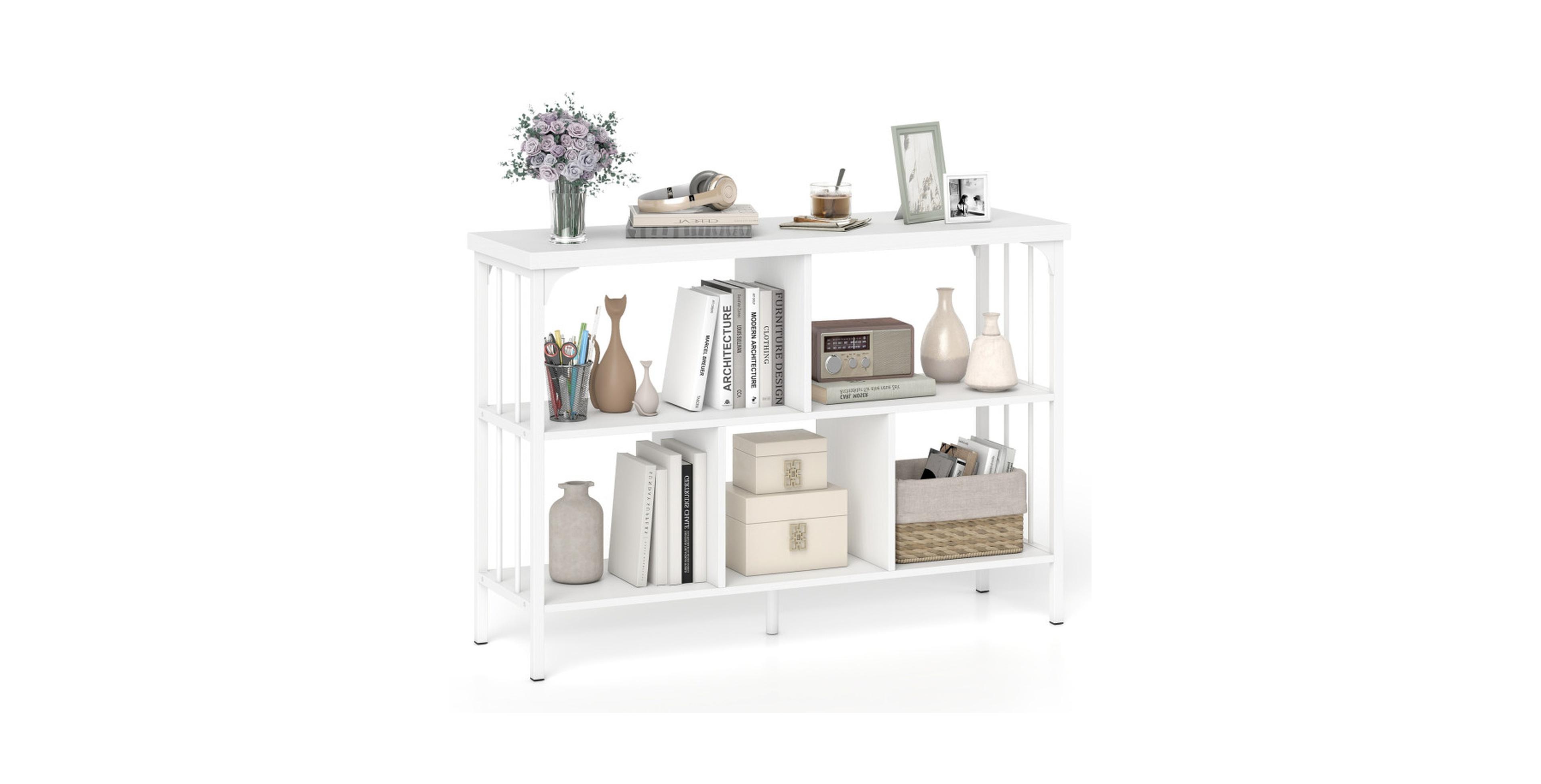 Sugift 3-Tier Engineered Wood and Metal Horizontal Open Cubby Bookcase