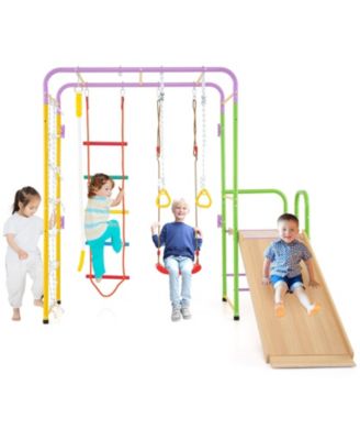 8-In-1 Climbing Playset, Metal Indoor Jungle Gym With Monkey Bars, Ages 3+