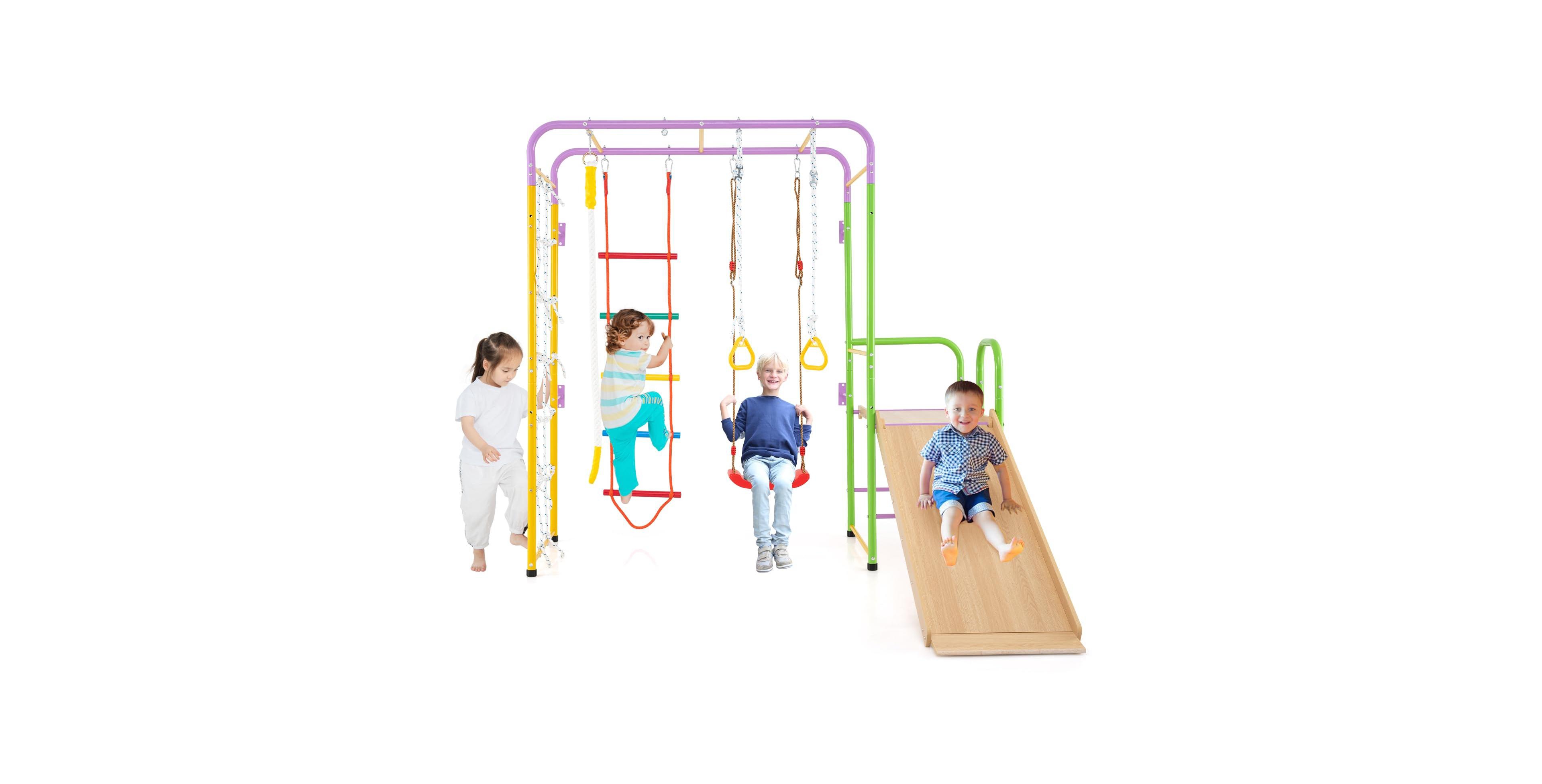 Mecale 8-In-1 Climbing Playset, Metal Indoor Jungle Gym With Monkey Bars, Ages 3+