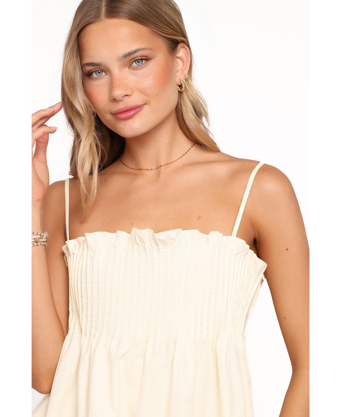 Женский топ Petal & Pup Carson Square Neck Spaghetti-Strap Pleated, цвет: Сливочный жёлтый — фото 3
