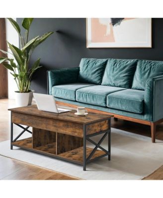 Industrial Lift Top Coffee Table with Hidden Storage, 47.2 x 19.7 x (19.3-24.4) Inches