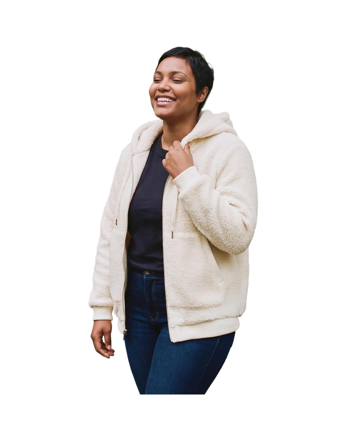 Avenue Plus Size Full-Zip Textured Relaxed-Fit Hoodie - Ivory