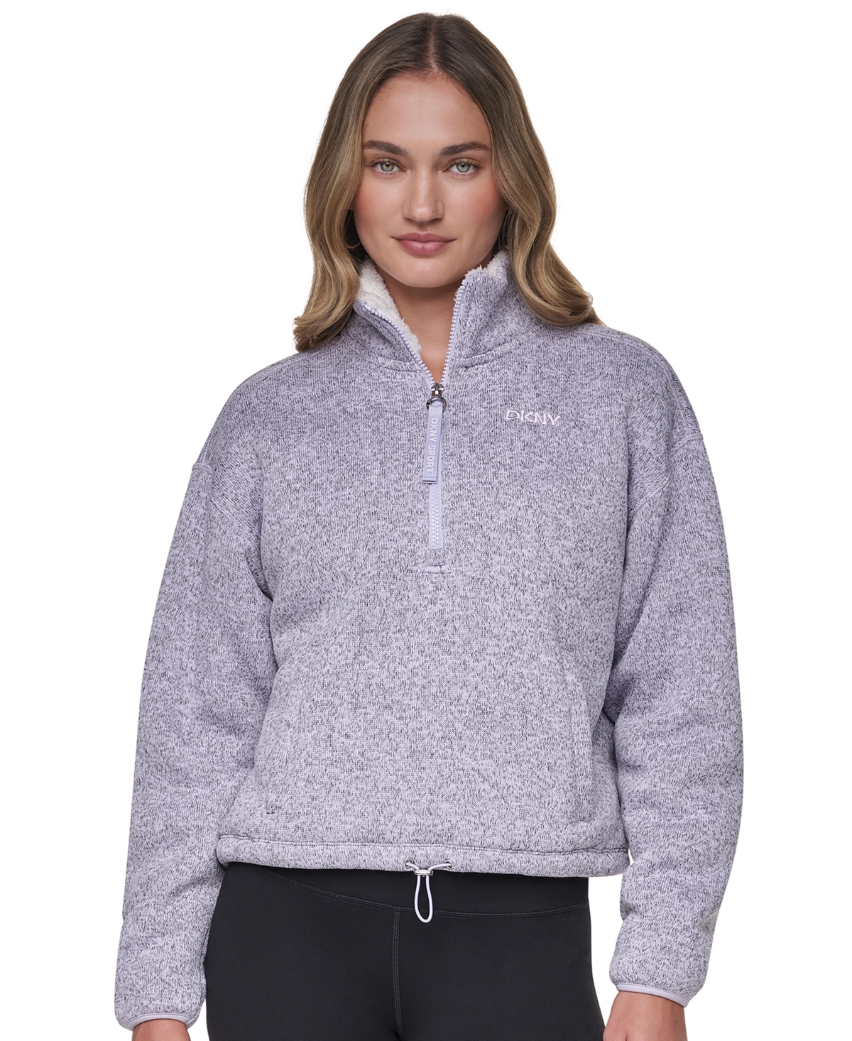 Dkny Sport Women's Sherpa Bonded Half-Zip Mock Neck Pullover
