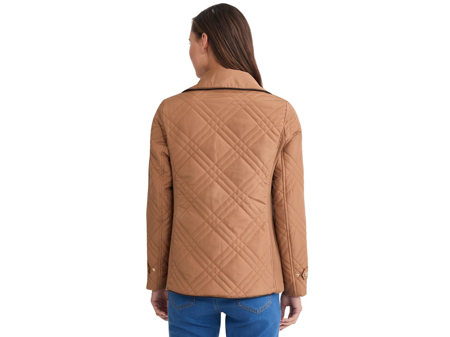 Женская куртка Jones New York Triple-Diamond-Quilted Faux-Leather-Piping, цвет: Карамельный / Чёрный — фото 4