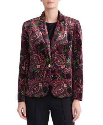 Women's Printed Velvet Notch Collar Blazer