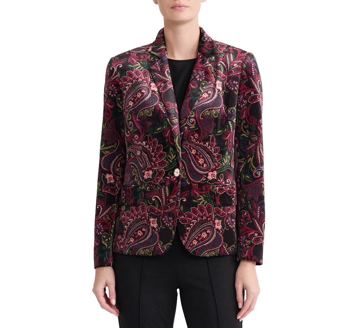 Jones New York Women's Printed Velvet Notch Collar Blazer