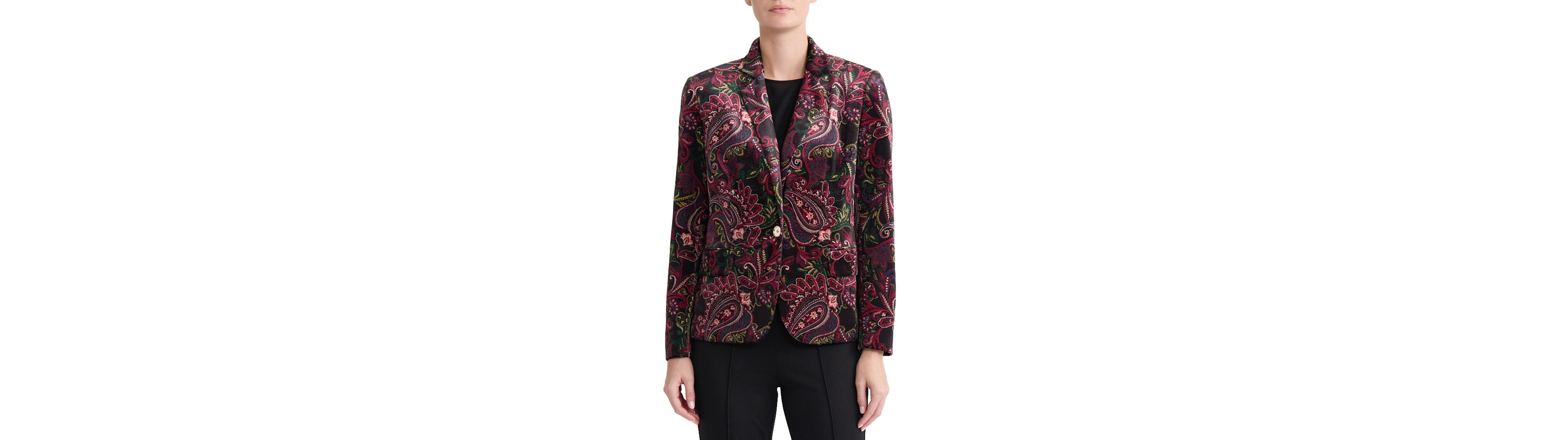 Jones New York Women's Printed Velvet Notch Collar Blazer