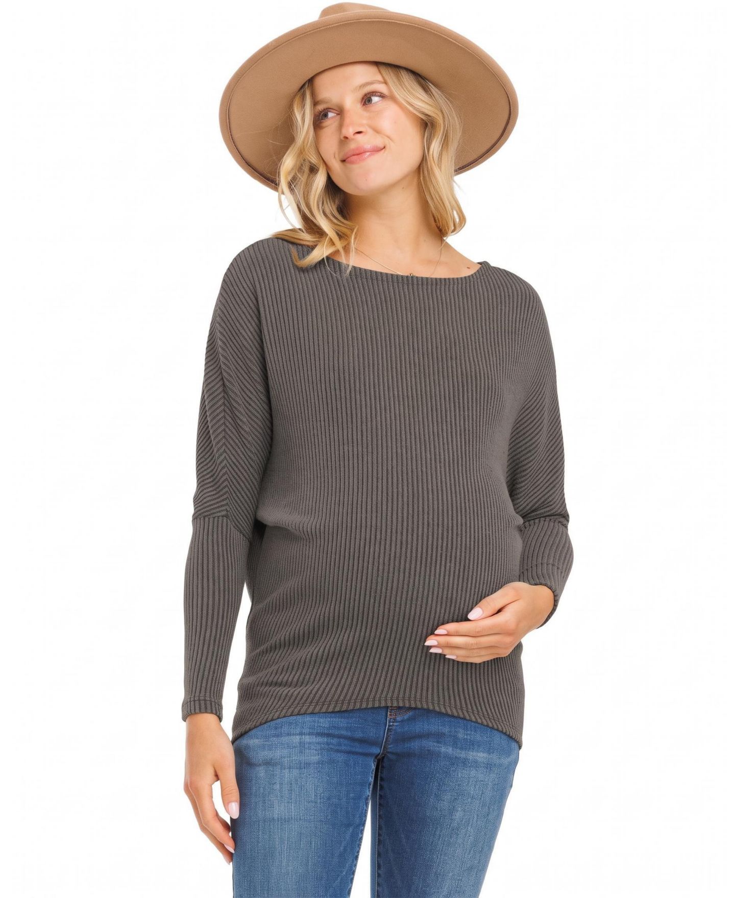 Женский топ Hello Miz Maternity Rib-Knit Boat-Neck Dropped-Shoulder, цвет: Мокко — фото 1