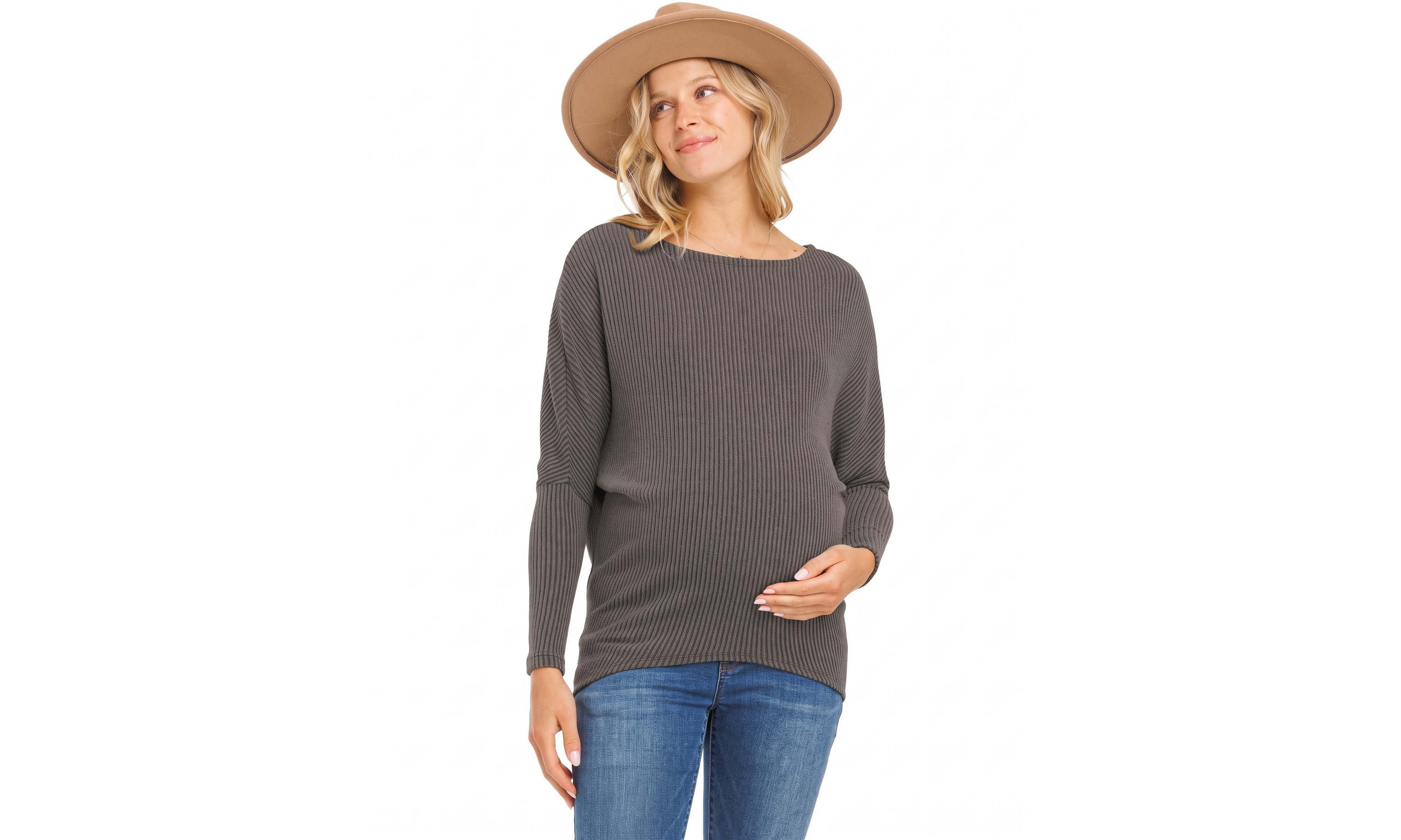 Hello Miz Maternity Rib-Knit Boat-Neck Dropped-Shoulder Top