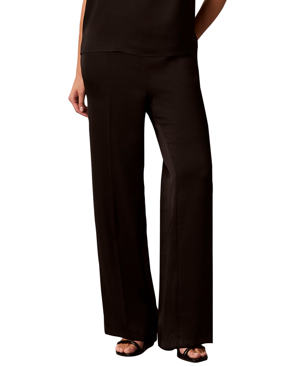 Calvin Klein Women's Pull-On Wide-Leg Satin Pants