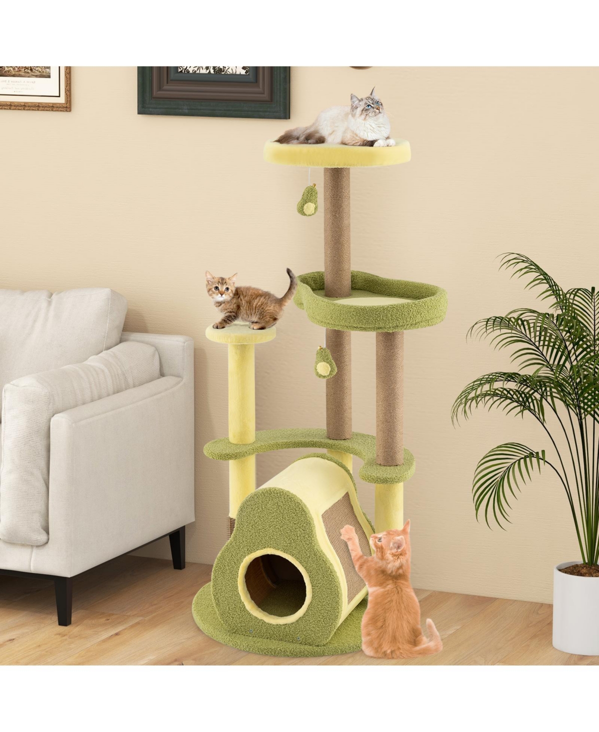 Zeny Freestanding Multi-Level Avocado Cat Tower with Private Condo