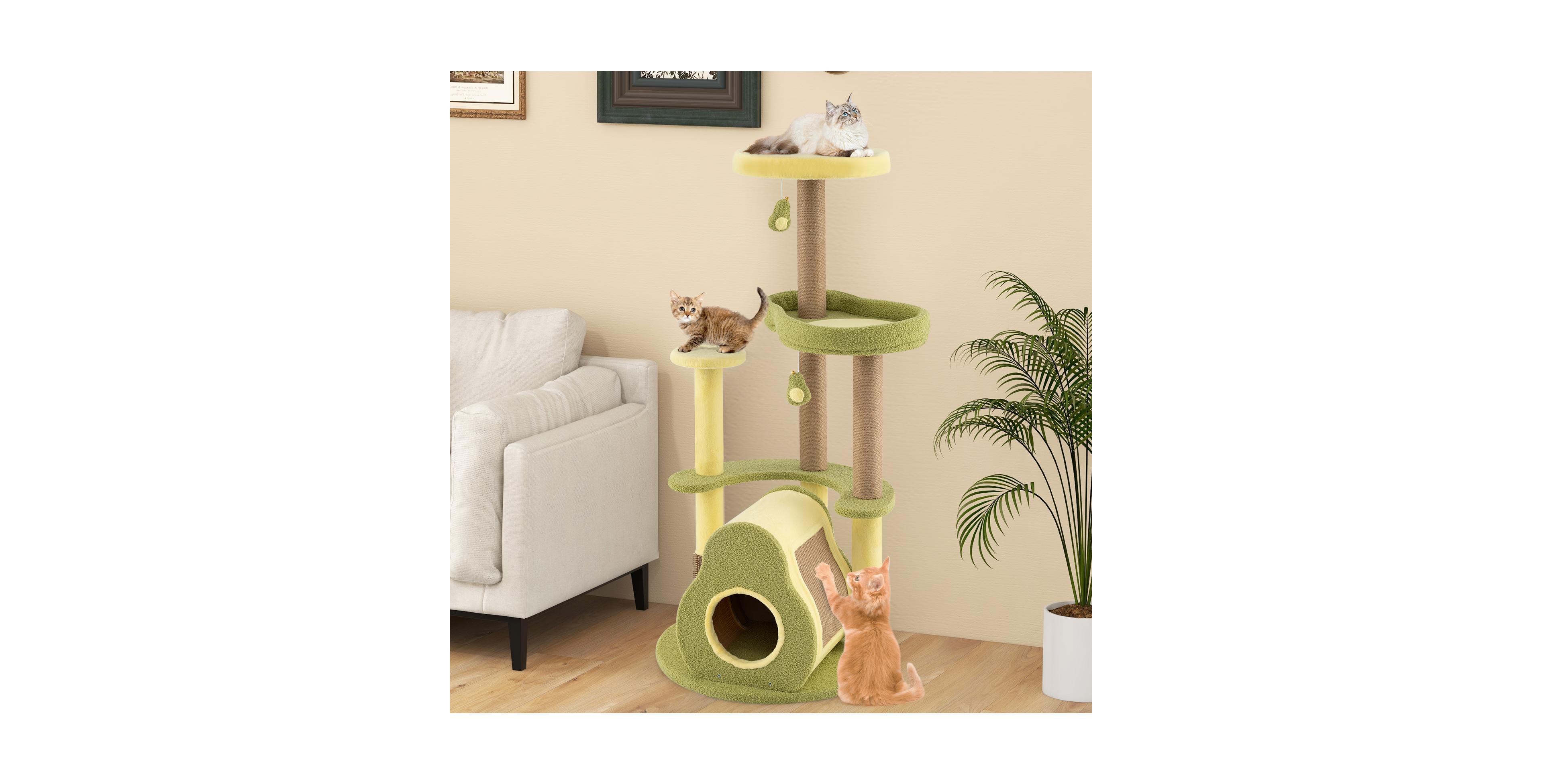 Zeny Freestanding Multi-Level Avocado Cat Tower with Private Condo