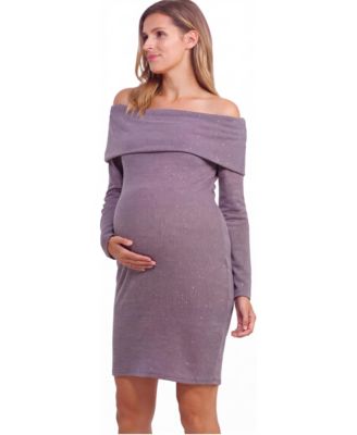 Maternity Off-the-Shoulder Sequin-Glitter Long-Sleeve Mini Dress