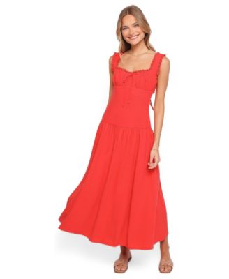 Women's Joann Square Neckline Drop Waist Sleeveless Midi Dress