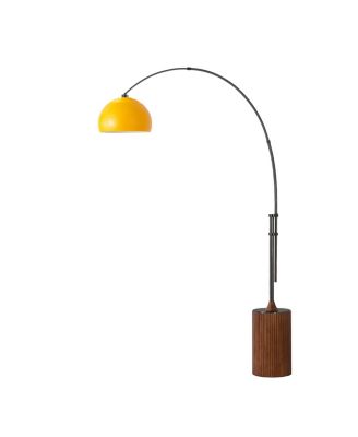 Tambo Half-Dome Adjustable Arc Lamp - Nickel, Walnut Wood Base, Mustard Shade, Dimmable