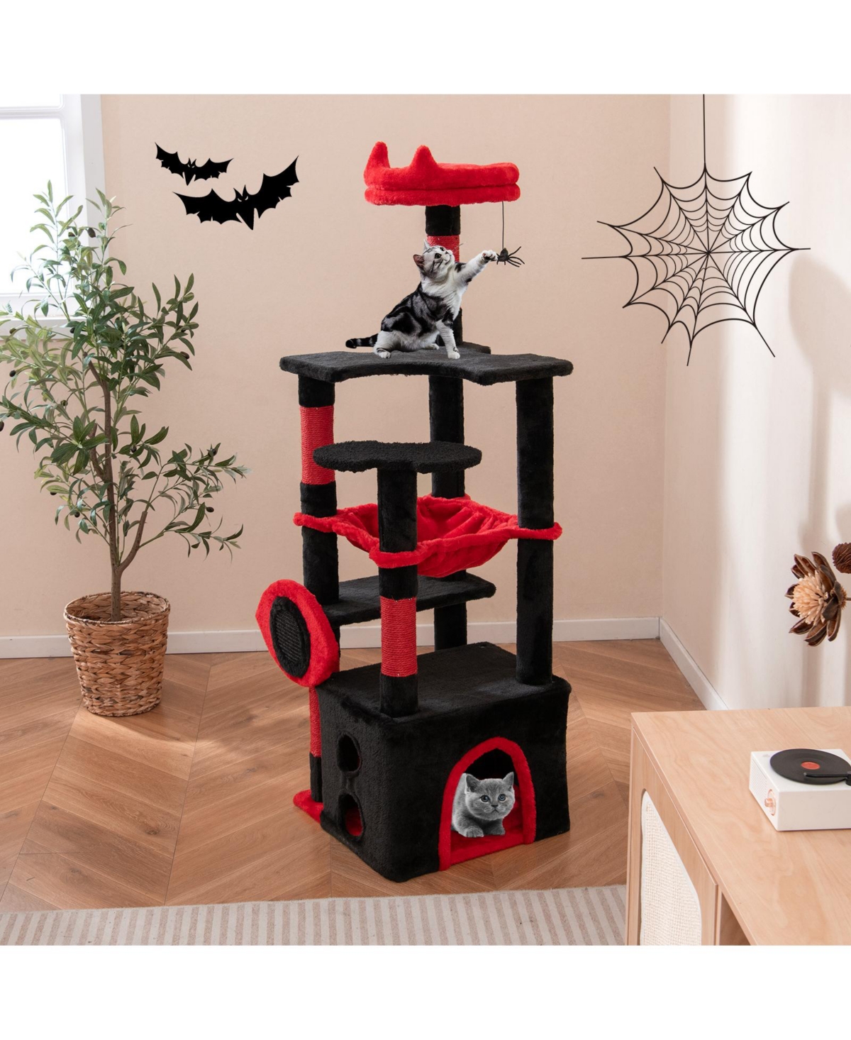 Zeny Gothic Cat Tree with Plush Perch and Spider Toy