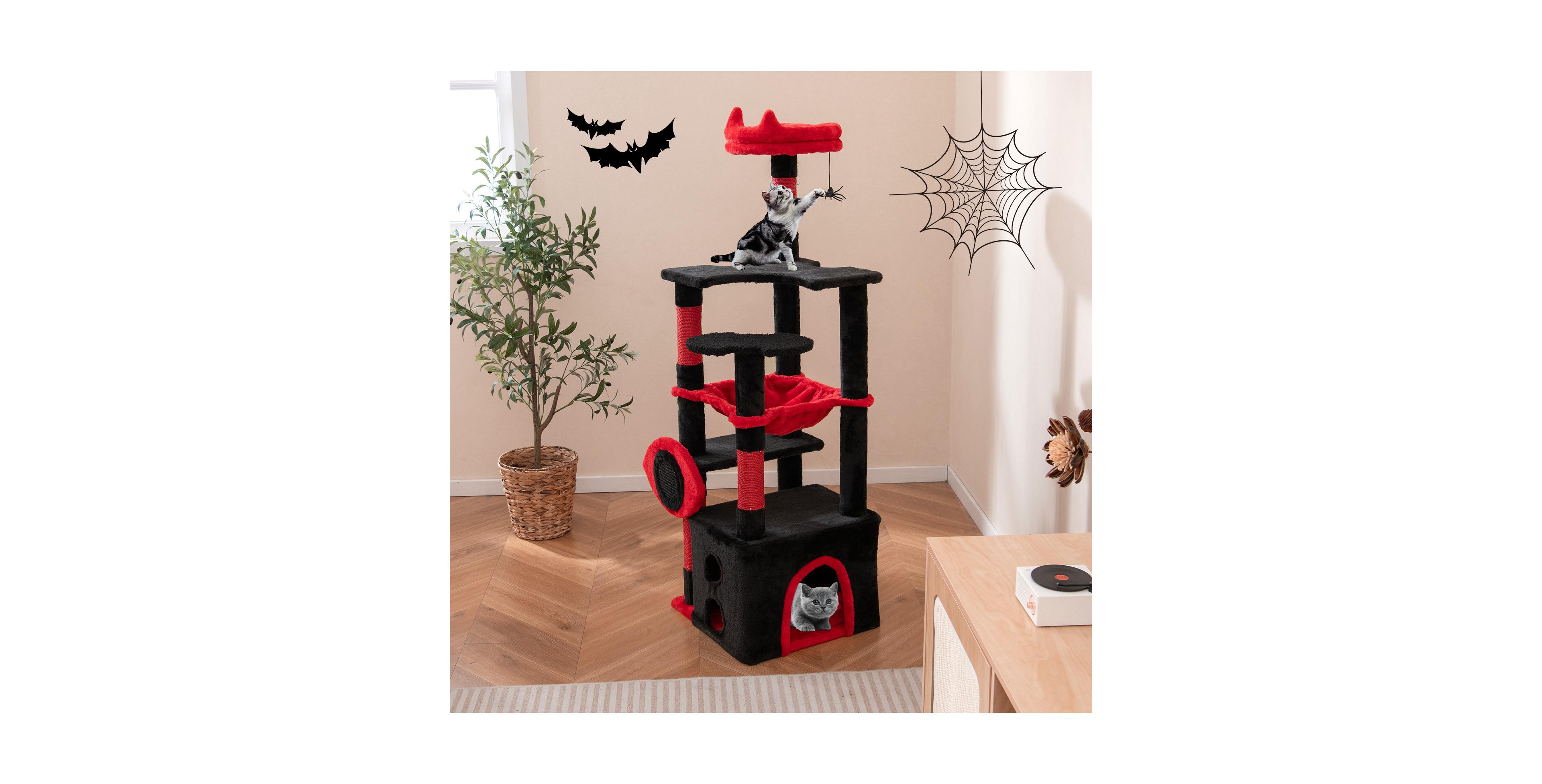 Zeny Gothic Cat Tree with Plush Perch and Spider Toy