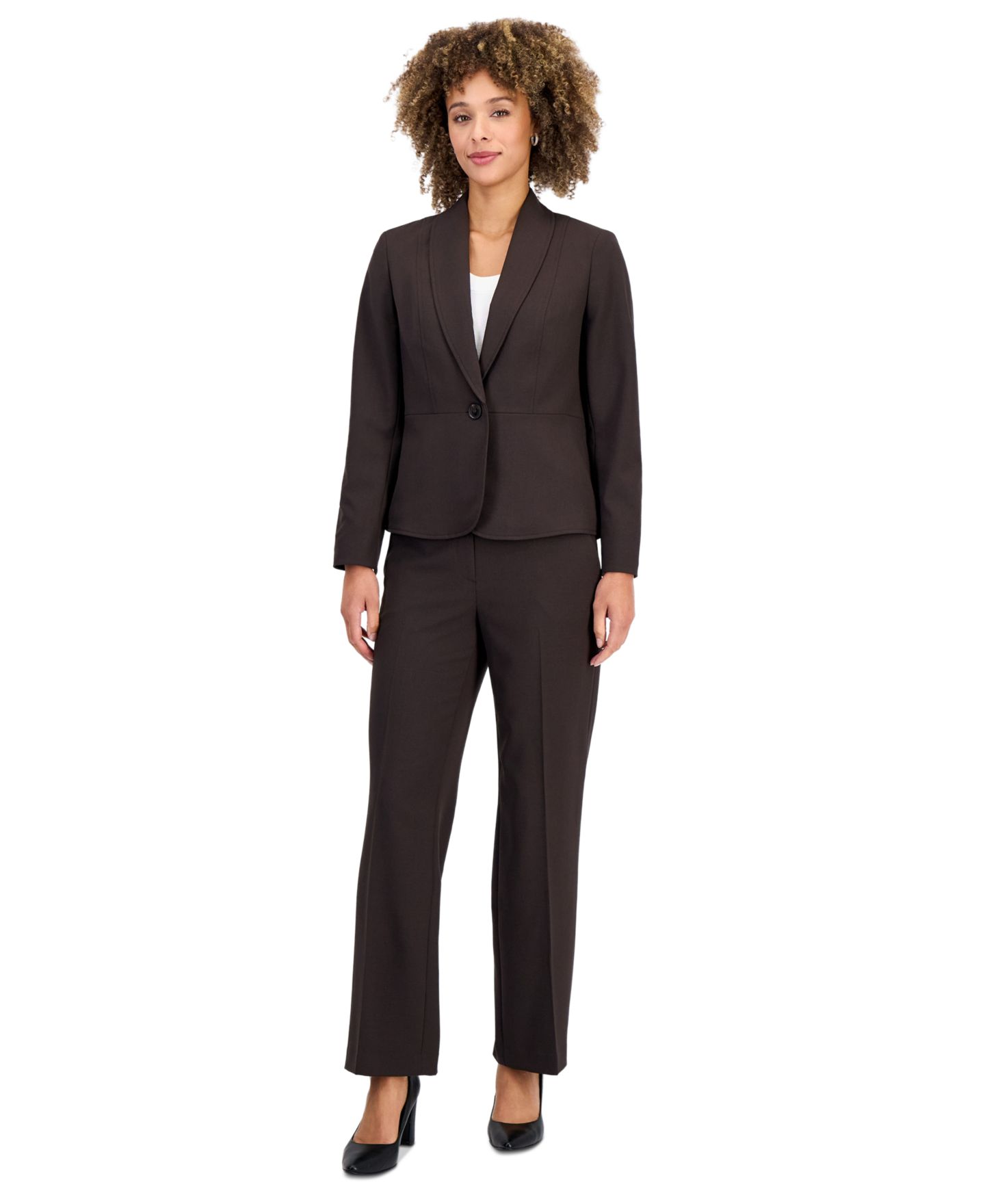 Le Suit Petite Shawl-Collar Wide-Leg Jacket and Pants Suit, 2-Piece Set, цвет: Чёрный — фото 1