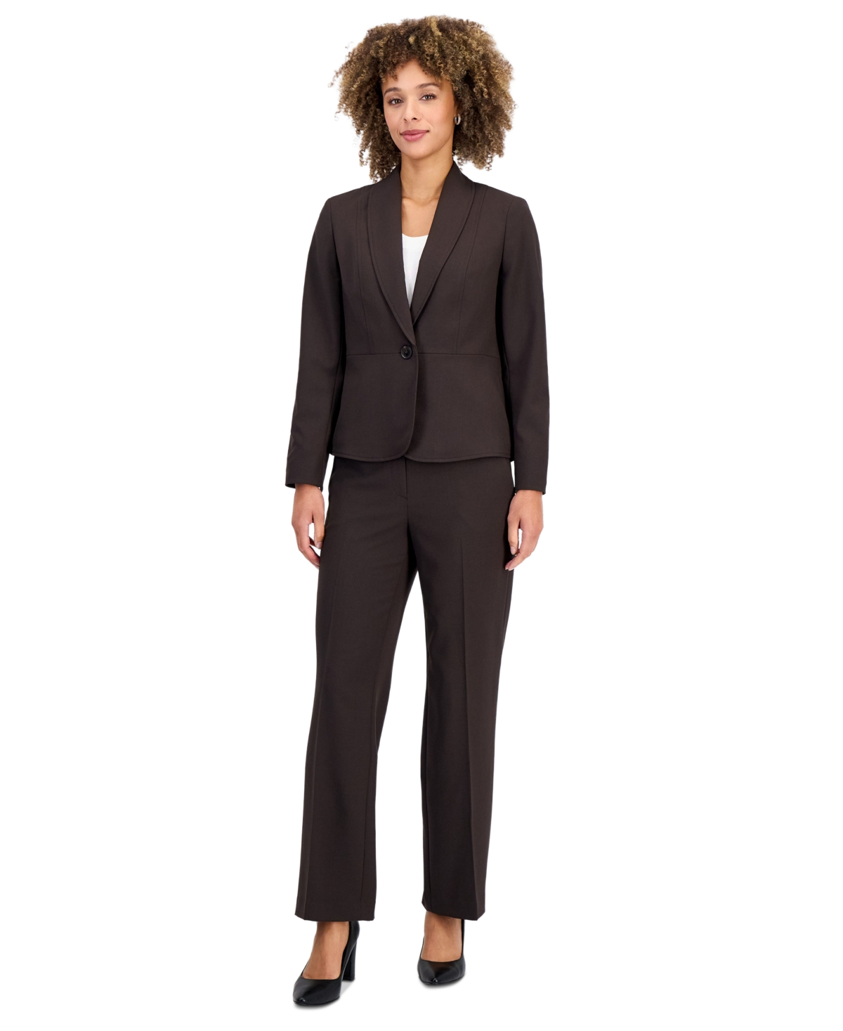 Le Suit Petite Shawl-Collar Wide-Leg Jacket and Pants, 2-Piece Suit - Espresso