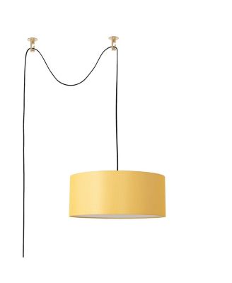 Stretch Swag Lamp, Mustard Linen Drum Shade, Weathered