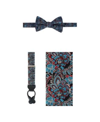 Men's Enzo Exploded Floral Silk Suspenders and Bow Tie Bundle