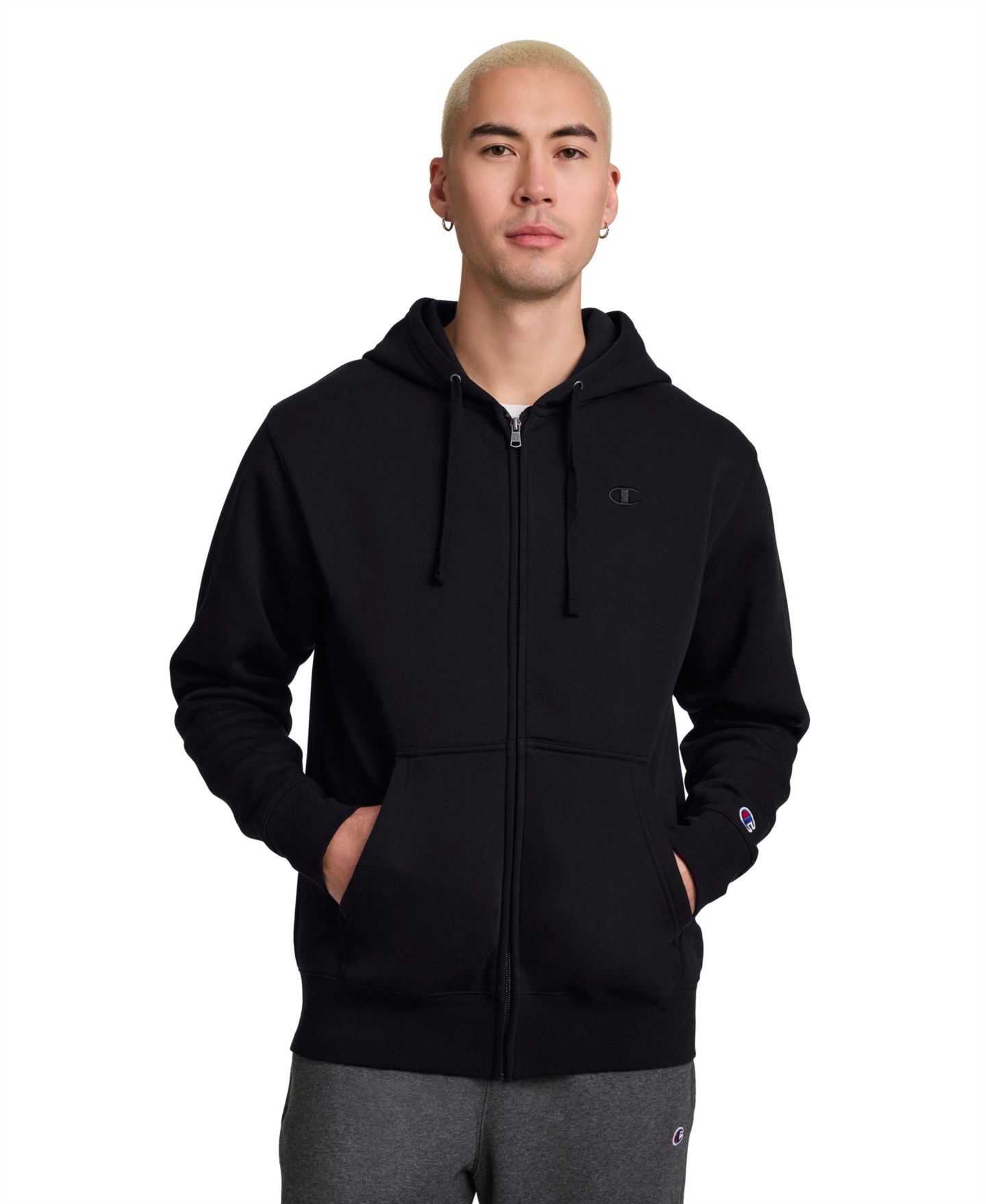 Мужское худи Champion Powerblend Fleece Full Zip, цвет: Чёрный — фото 1