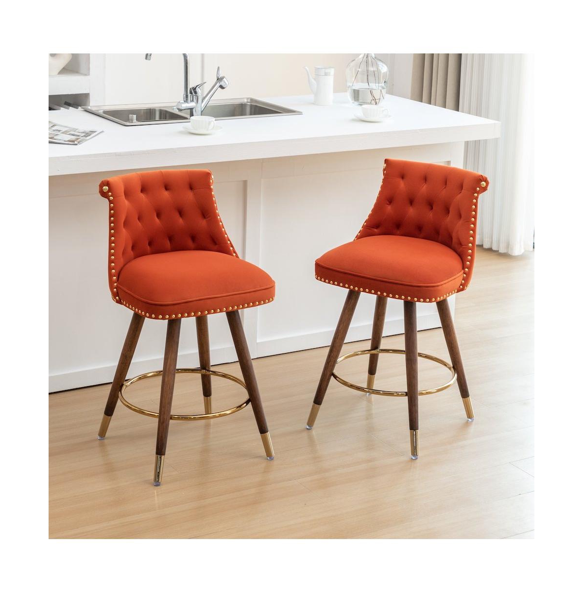 Roundhill Furniture Elvara Set of 2 Button-Tufted Counter Stools with Nailhead Trim