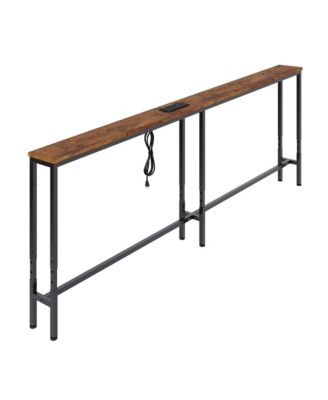 78.7" Adjustable Height Narrow Behind Sofa Table with Charging Station, Wood and Metal Slim Console Table for Small Spaces