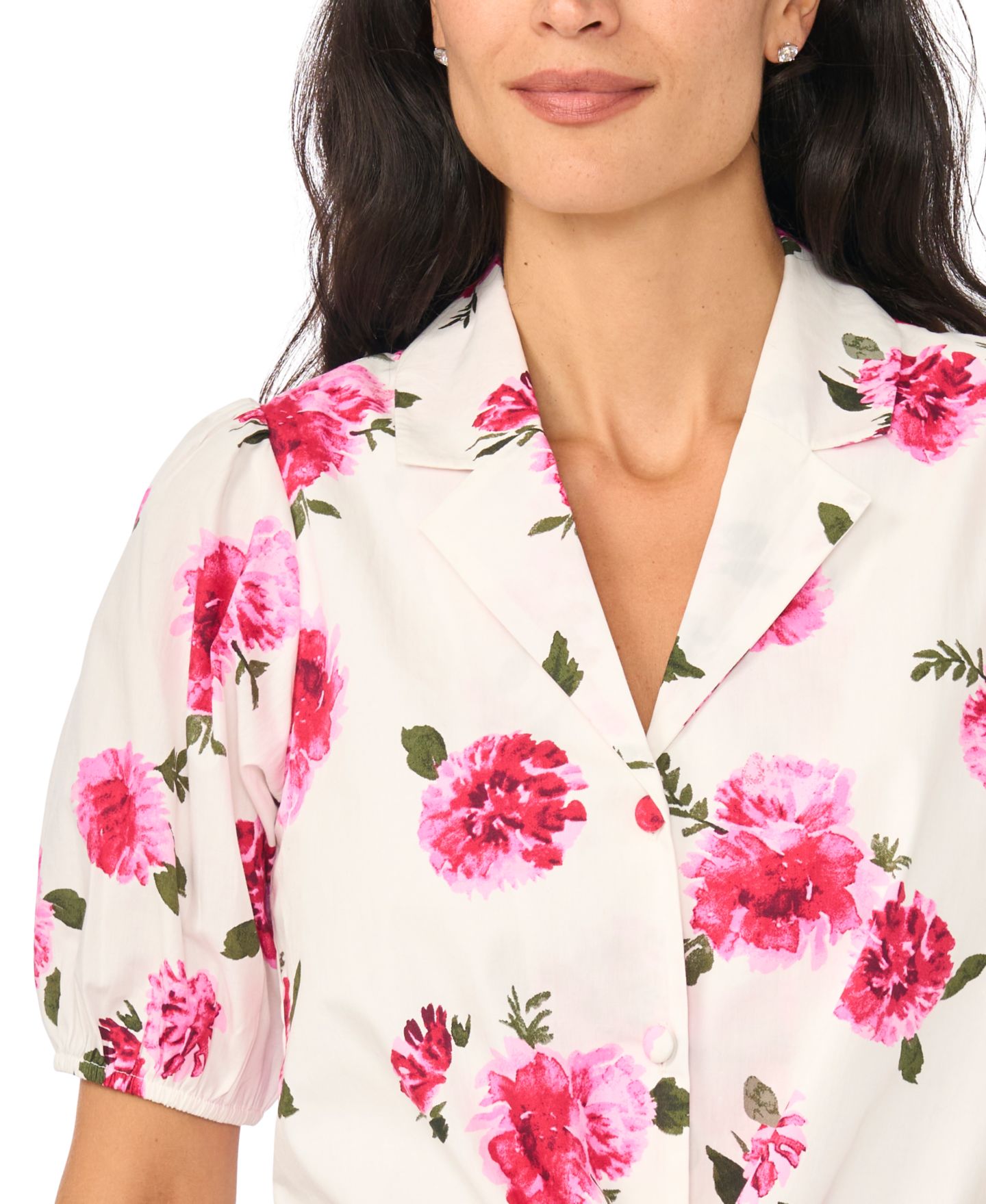 Женская блузка CeCe Tie Front Puff Sleeve Floral-Print, цвет: Слоновая кость — фото 2
