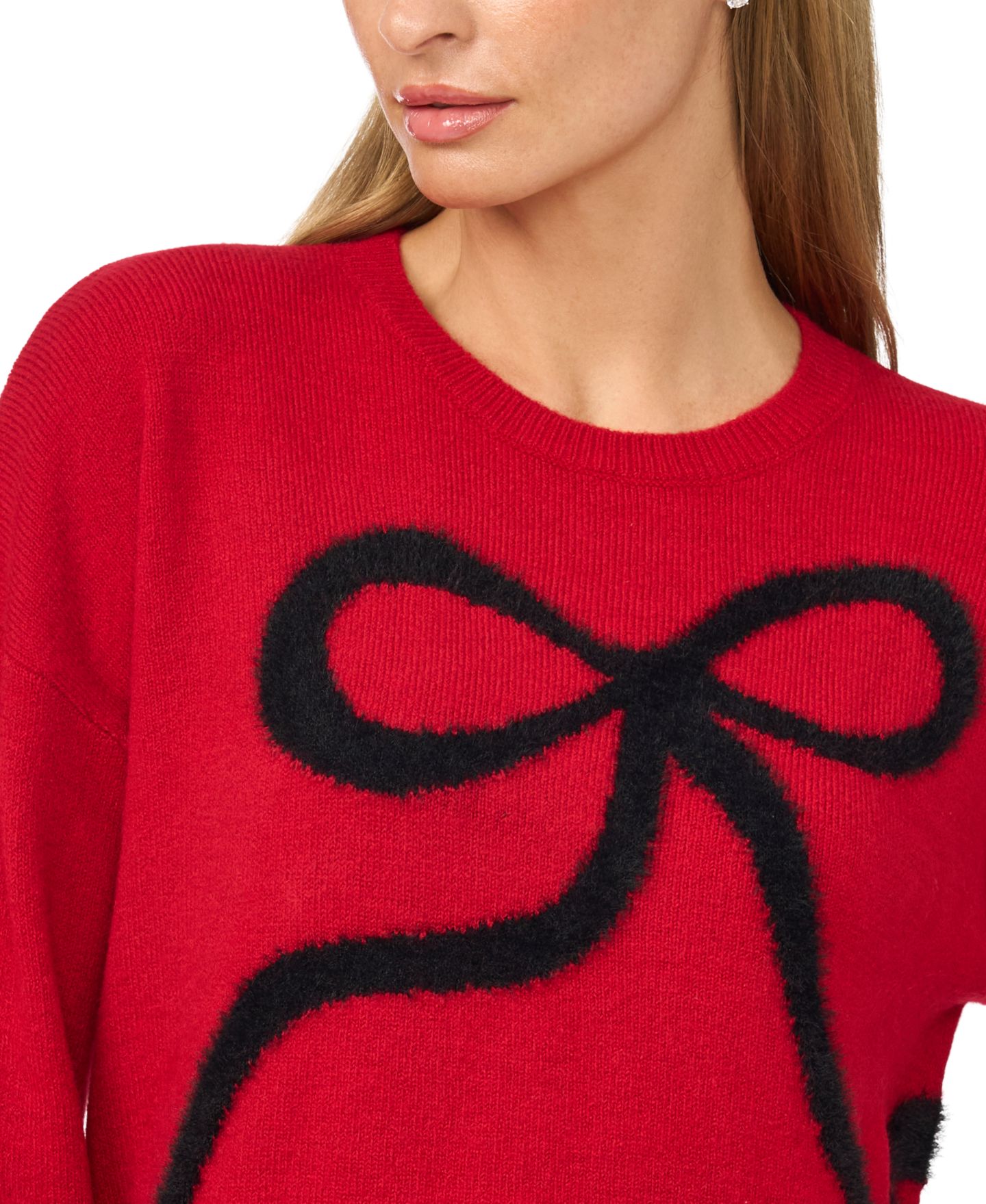Женский свитер CeCe Eyelash Bow Long-Sleeve Crewneck, цвет: Красный — фото 2