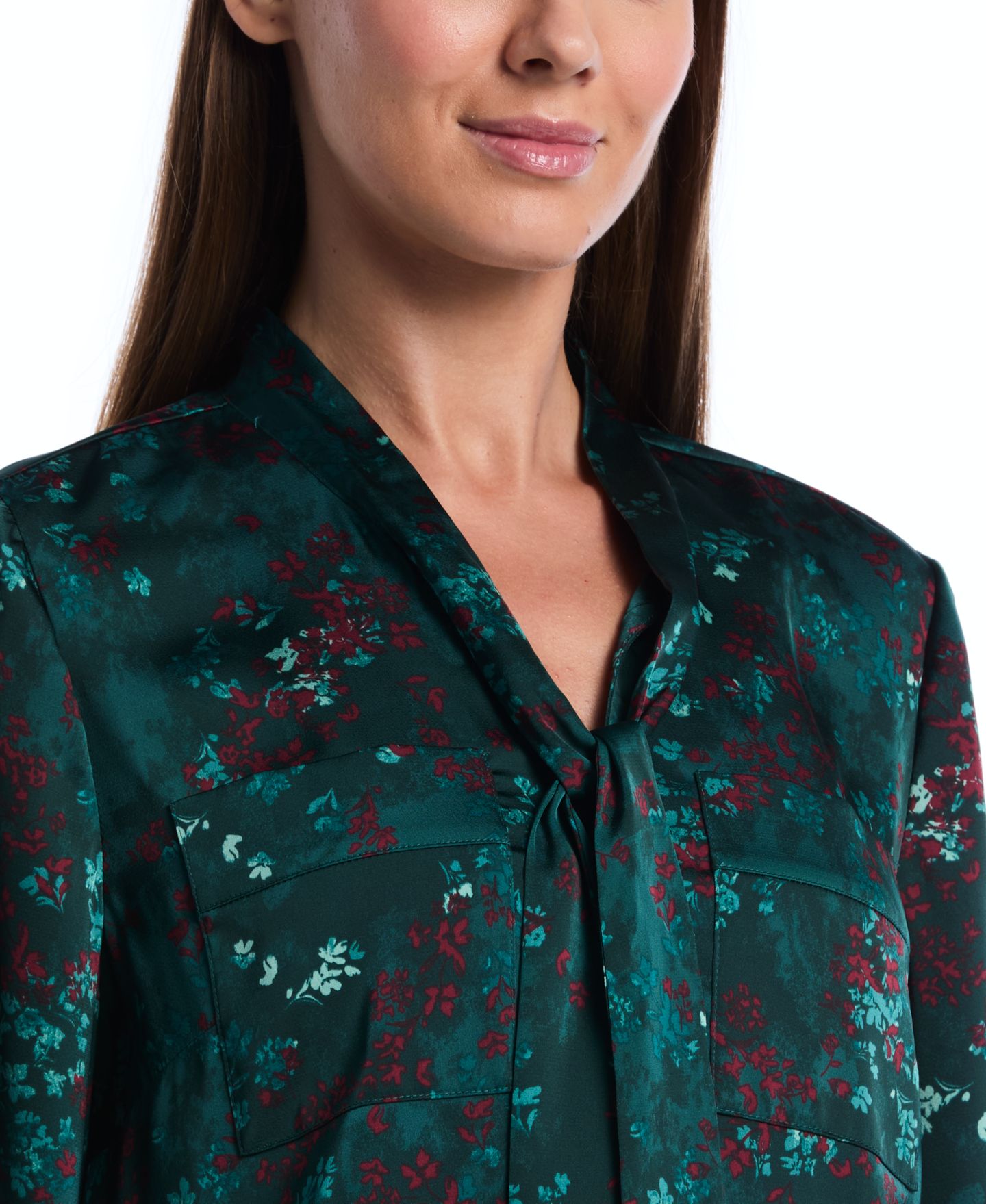 Женская блузка Rafaella Petite Long-Sleeve Floral-Print V-Neck, цвет: Сосновый — фото 4