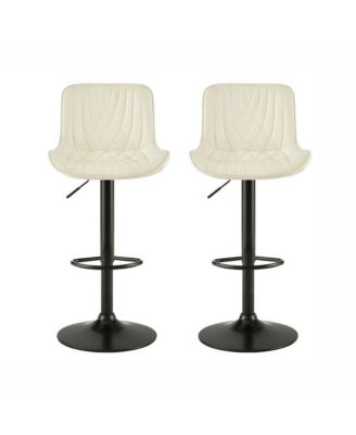 Kovyn Contemporary Adjustable Barstool with Faux Leather Swivel Seats, Set of 2