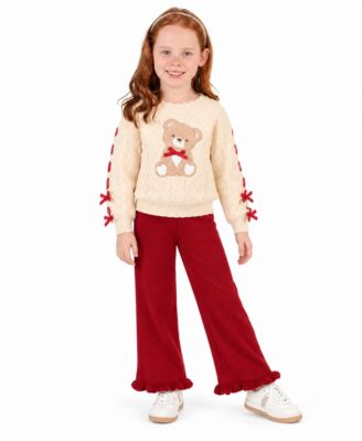 Girls' 2T-6X Cable-Knit Ruffle-Hem Sweater and Leggings, 2-Piece Set