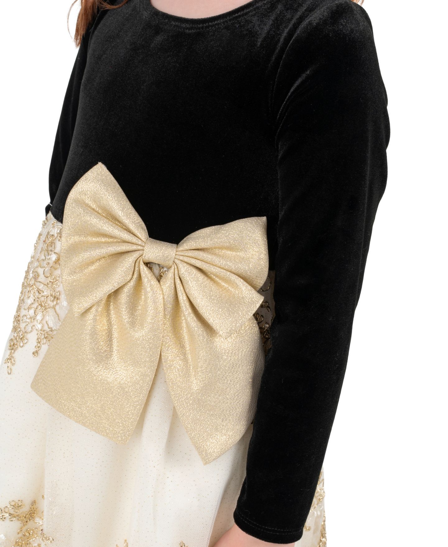 Платье Rare Editions Velvet Long-Sleeve Fit & Flare Dress для девочек, цвет: Чёрный / Молочный — фото 3