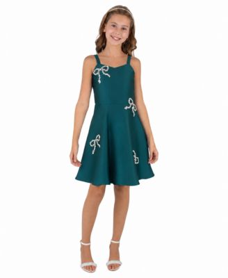 Girls' 7-16 Sweetheart Rhinestone-Bow Fit-and-Flare Mikado Dress