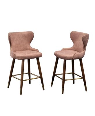 Nevis Modern Faux Leather Tufted Nailhead Trim Counter Stool Set of 2