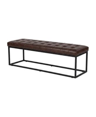 Genuine Distressed Leather Ottoman Bench, Upholstered Bedroom Bench