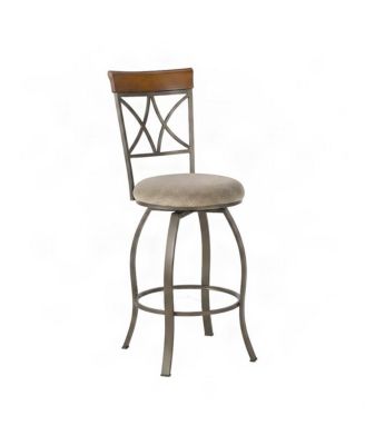 Fabric-Upholstered Swivel Bar Stool with Diamond-Tufted Seat