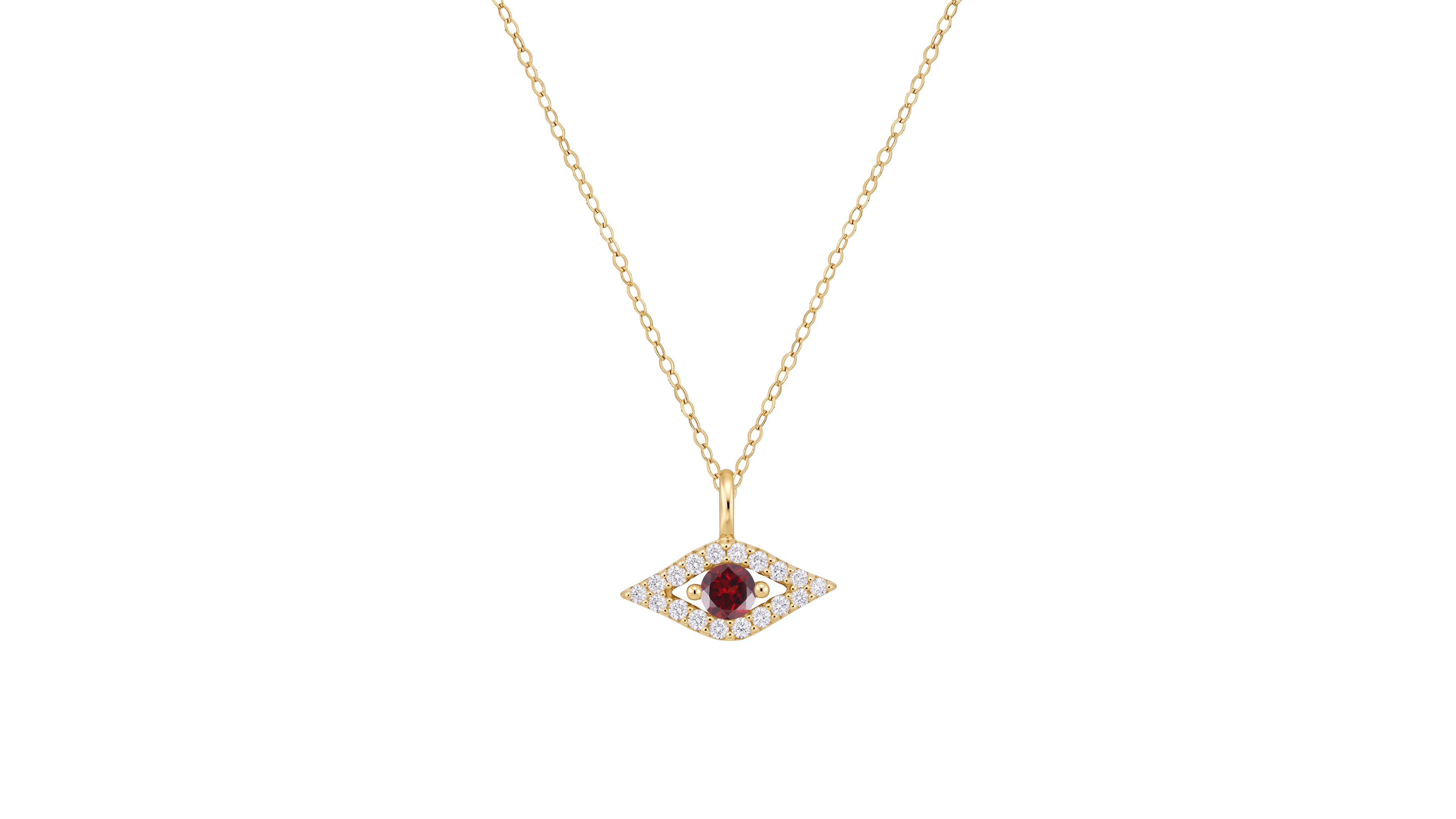 Macy's Garnet and Diamond Evil Eye Pendant (1/10 ct. t.w. Garnet, 1/10 ct. t.w. Diamond) in 14k Gold