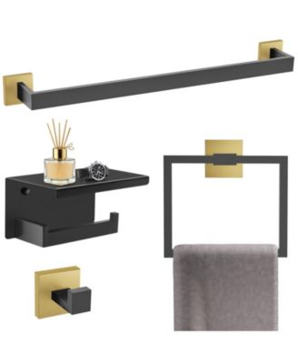 4 Piece 24" Bathroom Hardware Set Towel Bar Ring Hook Toilet Paper Holder Wall Mounted